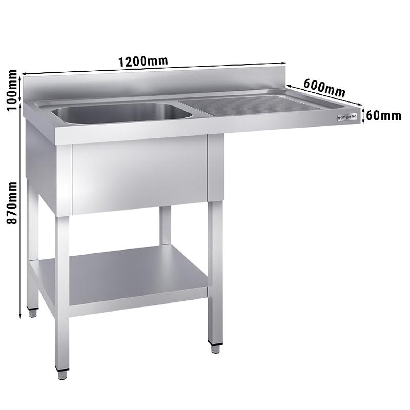 Plonge Inox 1 bac avec passage lave-vaisselle - P 600 - GGM - 1200 mm bac à gauche_2