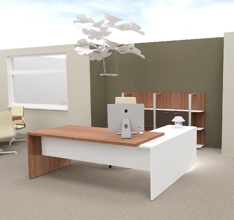 Bureau d'angle T45 avec caisson - Quadrifoglio. - 200, Noyer canaletto, Gauche_2