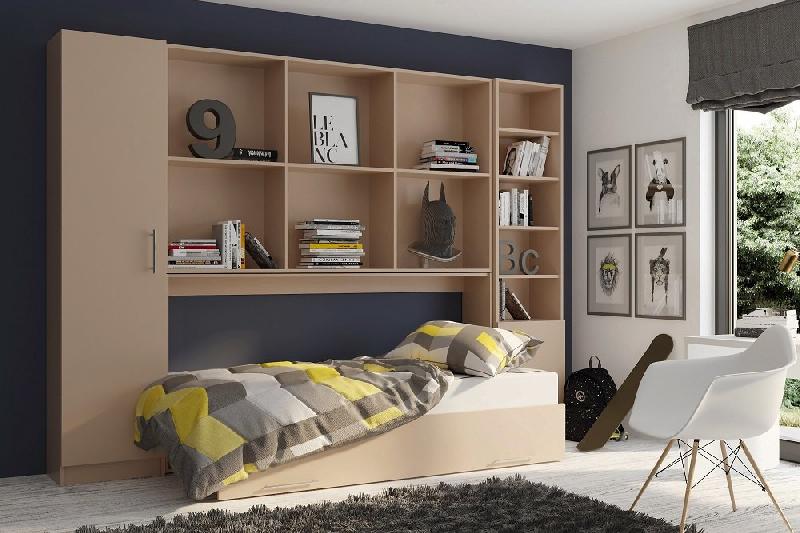 Composition lit escamotable Vertigo taupe mat - largeur 311 cm - couchage 90x200 cm avec rangements intégrés_2