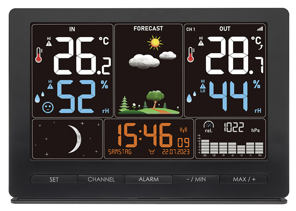 Station météo LCD couleur - Thermomètre - Hygromètre intérieur/extérieur - Pression atmosphérique - Phases de lune - 3518T_2