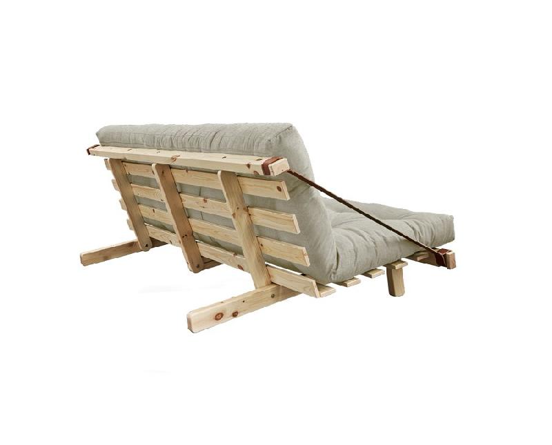 Banquette futon JUMP en pin massif - tissu lin - couchage 130 x 202 cm - design scandinave et lanières en cuir_2