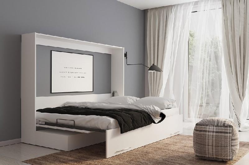 Armoire-lit escamotable VERTIGO SOFA - Blanc - Canapé gris - Couchage 140x200 cm - Ouverture assistée_2