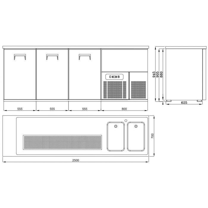 Refroidisseur de bière 3 portes 2r l2500mm 7489.5340 COMBISTEEL_2