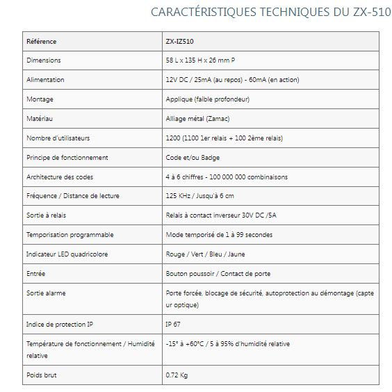 Clavier à code ZX-510 - Lecteur de proximité autonome, anti-vandale et étanche IP67_2