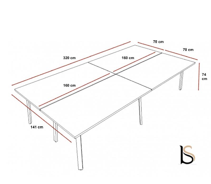 Bureau Bench 4 personnes Ogi A - MDD. - Blanc, Blanc, 320 x 141 cm_2