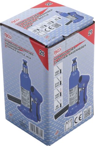 9881 - Cric à vérin hydraulique - BGS Technic - capacité de chargement 2T, avec soupape de sécurité et tige de piston télescopique_2