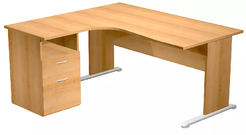 Bureau d'angle 160 x 80/100 cm compact pied panneau en 