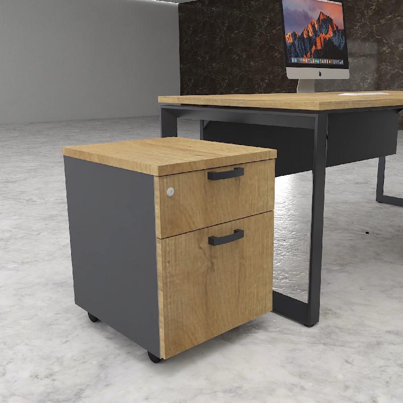 Caisson mobile avec tiroir pour dossiers suspendus - Mobel Linea - Gris anthracite, Chêne veiné_2