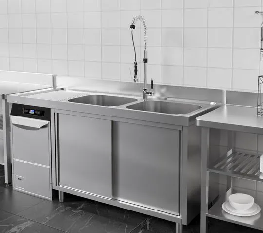 Plonge avec passage lave-vaisselle 180 x 70cm et placard - 2 cuves à droite l50 x p50 x h30 cm_2