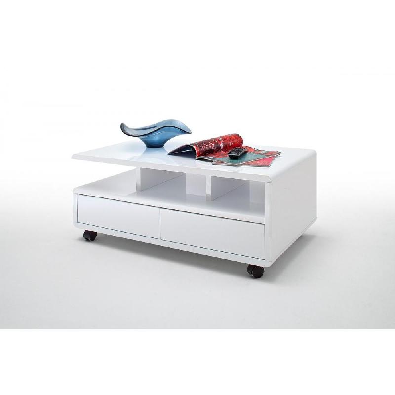 Table basse Chartres - roulettes freinées - finition laquée blanc brillant - 2 tiroirs push to open - 110 x 60 cm_2