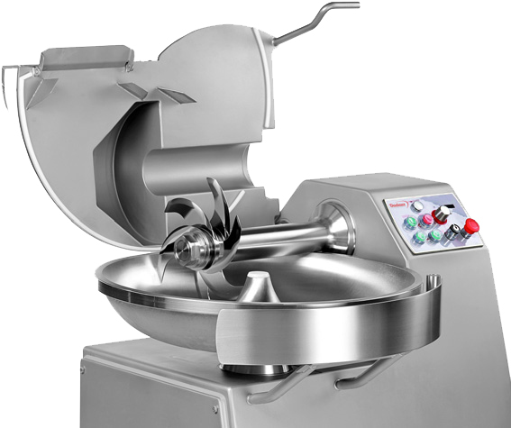 Cutter industriel avec cuve inox et commandes basse tension
