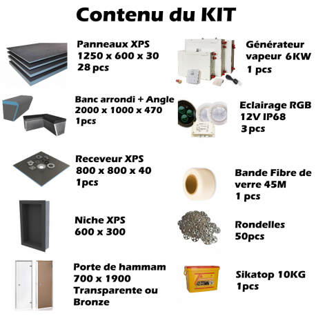 Hammam kit de construction cabine de douche à carreler 200x120 cm avec générateur vapeur et accessoires inclus_2