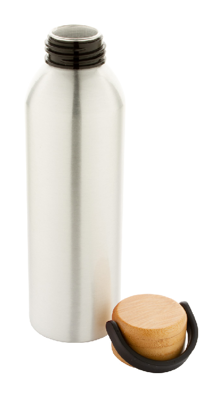 Bouteille en aluminium 600 ml - couvercle en bambou - couleur argenté_2