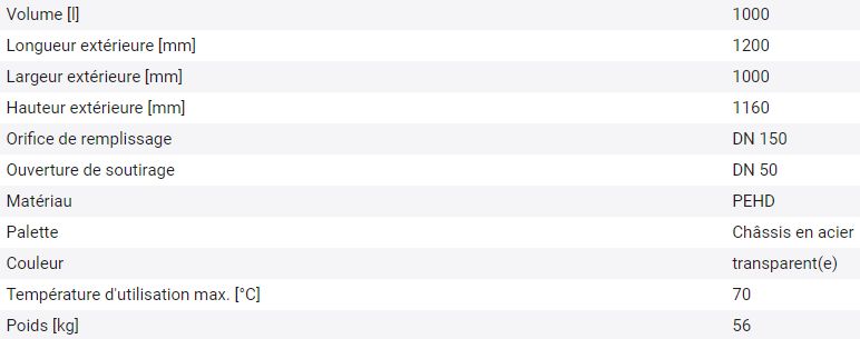266183W - Cuve RecoBulk IBC 1000 litres - Palette avec cadre en acier galvanisé, ouverture DN 150, sortie DN 50_2