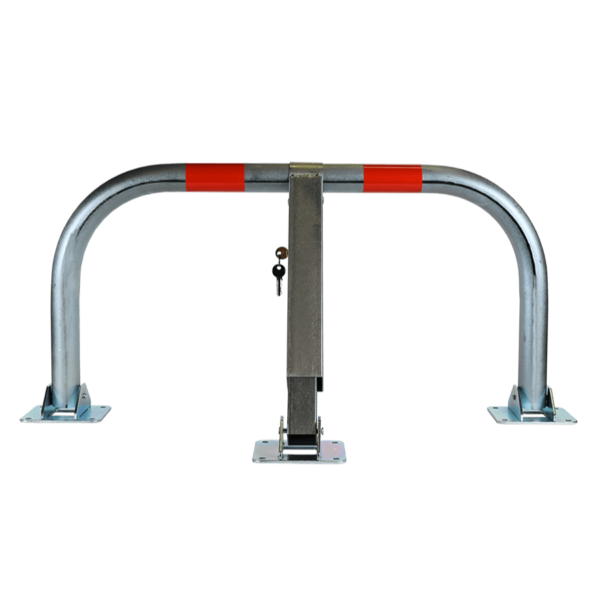 Arceau de stationnement en acier galvanisé avec bandes rouges de repérage