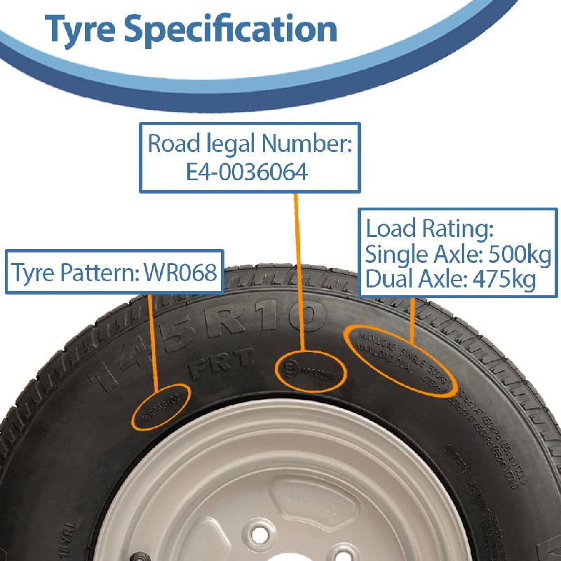 145R10 Trailer Kit High Speed Road Legal Journey Wheels ALKO Stub Axles 750kgs_2