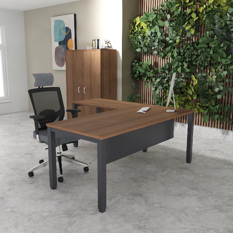 Bureau d'angle Tempo - Mobel Linea. - 180, Anthracite, Acacia foncé, Oui_0
