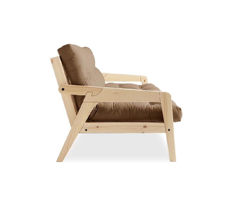 Canapé convertible futon en pin naturel - Coloris mocca - Couchage 130x190 cm - Modèle GRAB_2