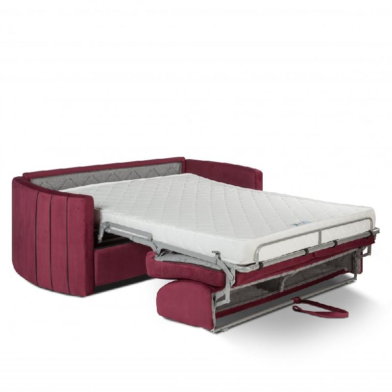 Canapé lit express CAPRI - Couchage 120 cm - Sommier à lattes - Matelas 16 cm - Accoudoirs stylisés - Velours bordeaux_2