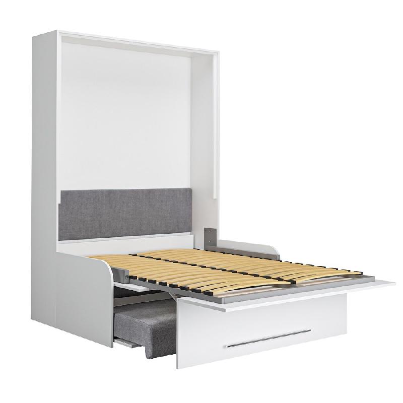 Armoire lit escamotable Sofa Automatica 140 cm blanche avec canapé intégré en microfibre grise - Mécanique brevetée SEDAC MERAL_2
