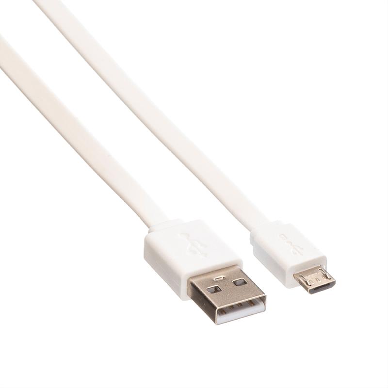 ROLINE Câble USB 2.0, USB A mâle - Micro USB B mâle, blanc, 1 m_2