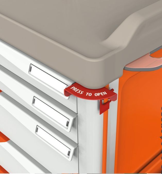 Chariot d'urgence modulaire PERSOLIFE 400 - 9 modules, plan de travail ABS antichoc, capacité 300 kg_2