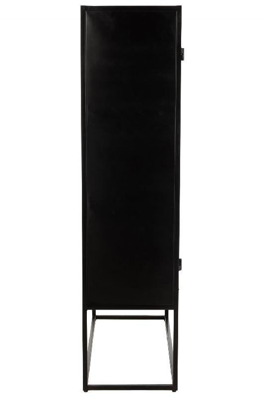 Meuble de rangement mural Jeno en métal et bois de manguier - Noir et marron - 2 portes avec compartiments ouverts_2