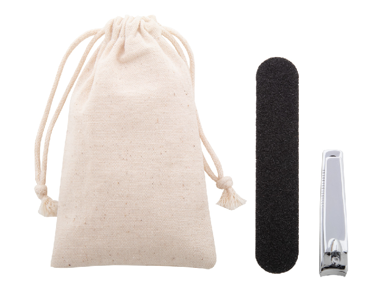 Set manucure - pochette en coton avec lime à ongles et coupe-ongles - couleur naturelle_2