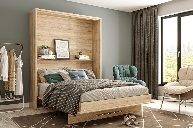 Armoire lit escamotable Mykonos - Chêne naturel - Couchage 160x200 cm - Ouverture assistée - Fabrication européenne_2