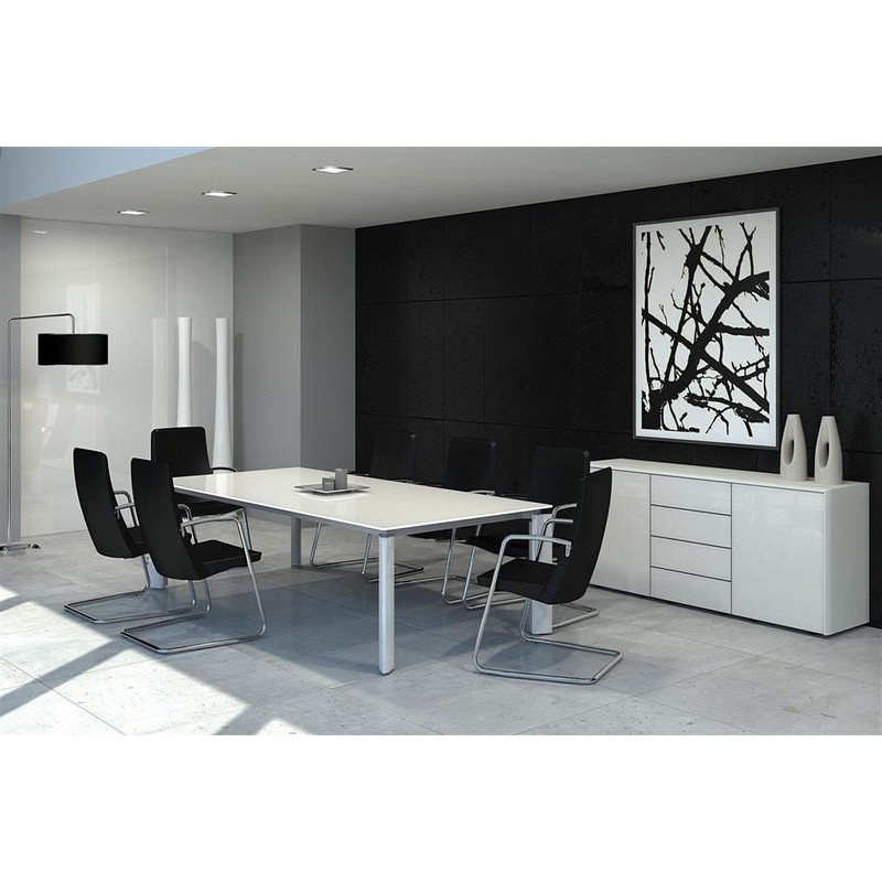 Bureau de direction 4 pieds avec passage de câble - FILL EVO - Plateau en bois ou verre, L 200 ou L 218 cm - Fabricant LAS_2