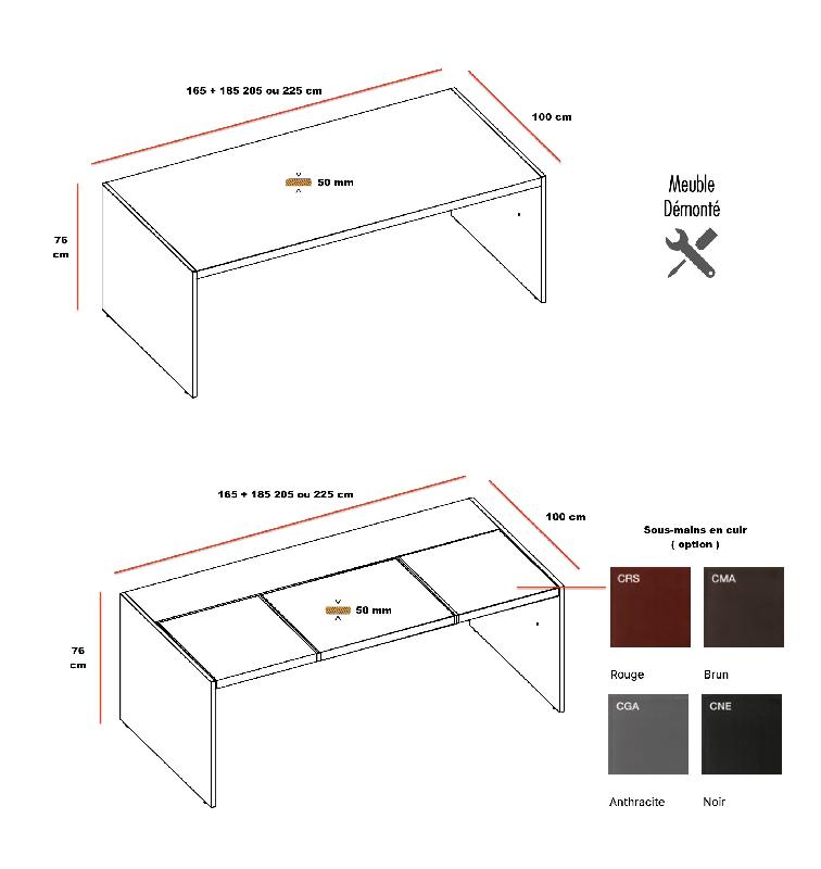 Bureau de Direction E9 - Officity - 225, Noyer américain, Sous-mains anthracite: oui_2