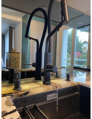 Robinet 3 voies CHEF Black - Mitigeur cuisine noir mat avec douchette_2