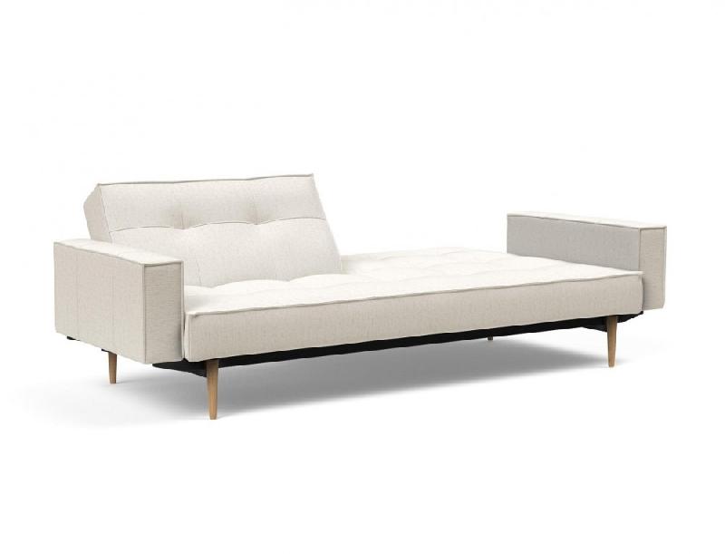 Canapé convertible Splitback Styletto avec accoudoirs - Pieds fuseau en chêne naturel - Tissu bouclé Off White_2