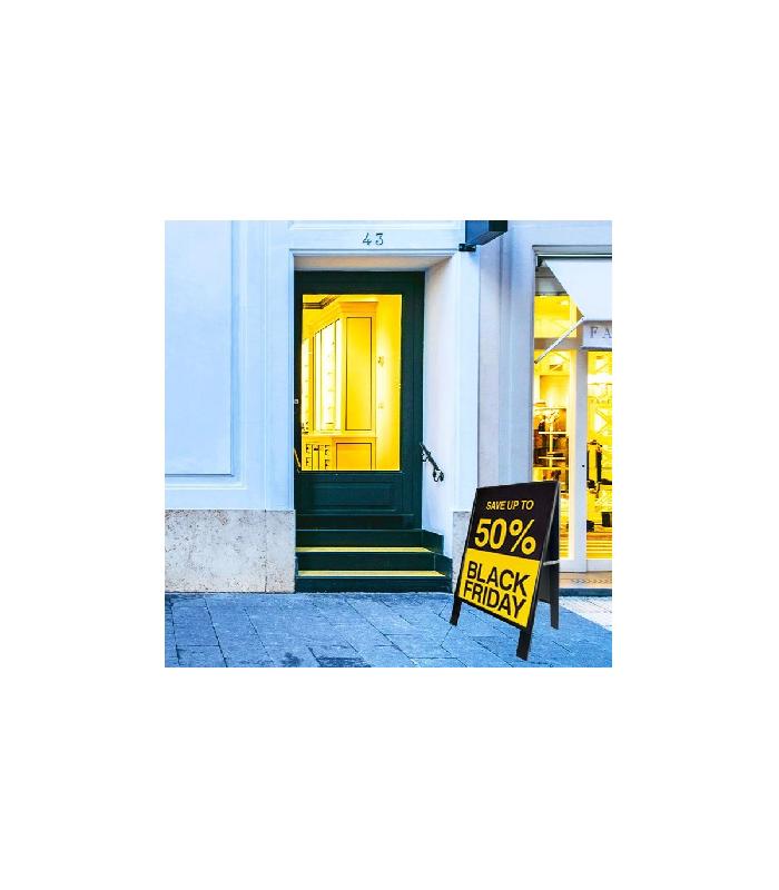 Chevalet stop trottoir bois noir avec porte affiche alu format A2 - Dimensions 78 x 45 cm - Référence : LSTFA2N_2