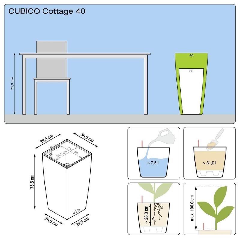 Pot de fleur Cubico Cottage 40 - kit complet moka 75 cm_2