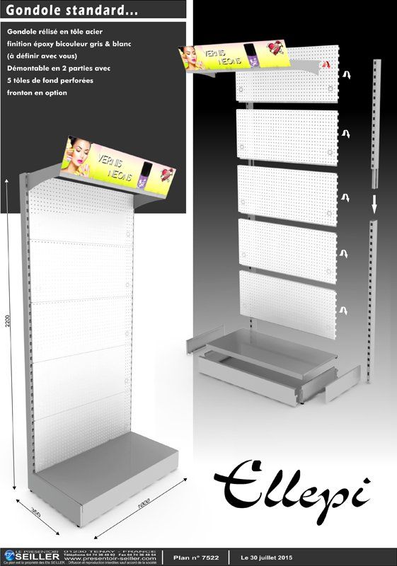 Gondole publicitaire double face pour agencement de magasin