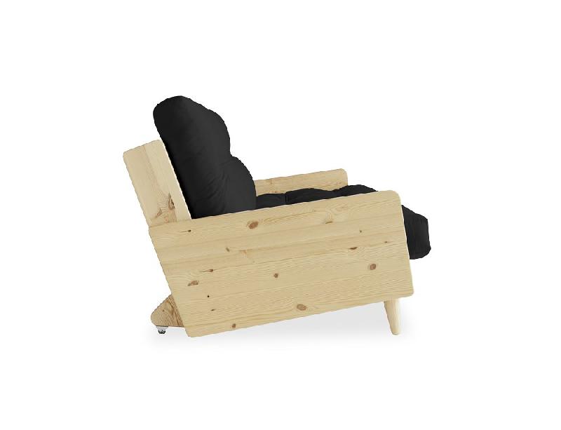 Canapé 3 places convertible Indie - Style scandinave avec futon gris foncé - Couchage 130x190 cm_2