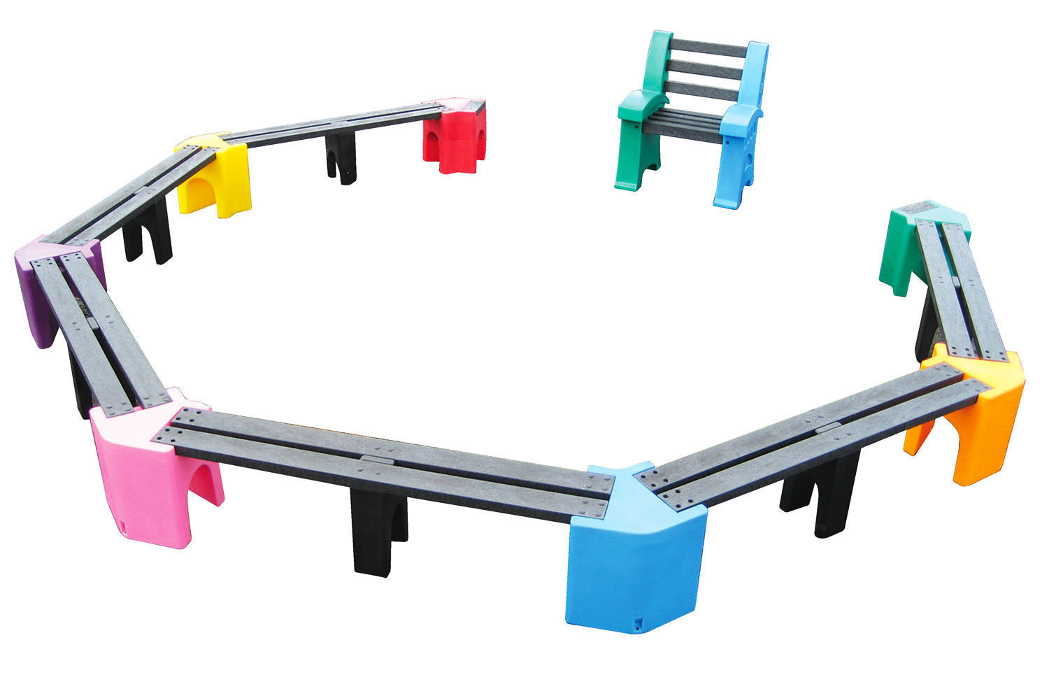Bancs enfants en forme de cercle - Plastique recyclé, couleurs vives - Modèles 12 et 18 places_2