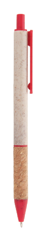 Stylo bille écologique en paille de blé - grip liège naturel - encre bleue - couleur rouge_2
