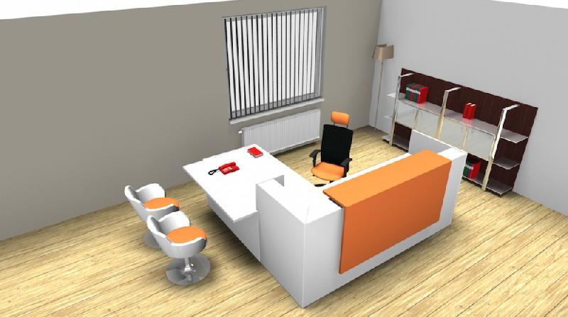 Bureau d'accueil angle Z2 avec accès bas sur le côté - Officity. - Orange, Gauche, Blanc_2