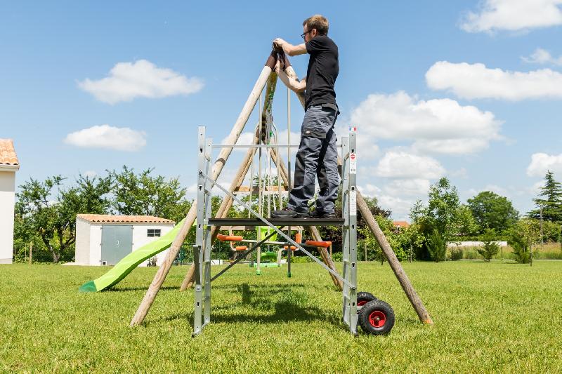 Échafaudage aluminium HAILO - roues tout-terrain, hauteur de travail 3 m pour jardin_2