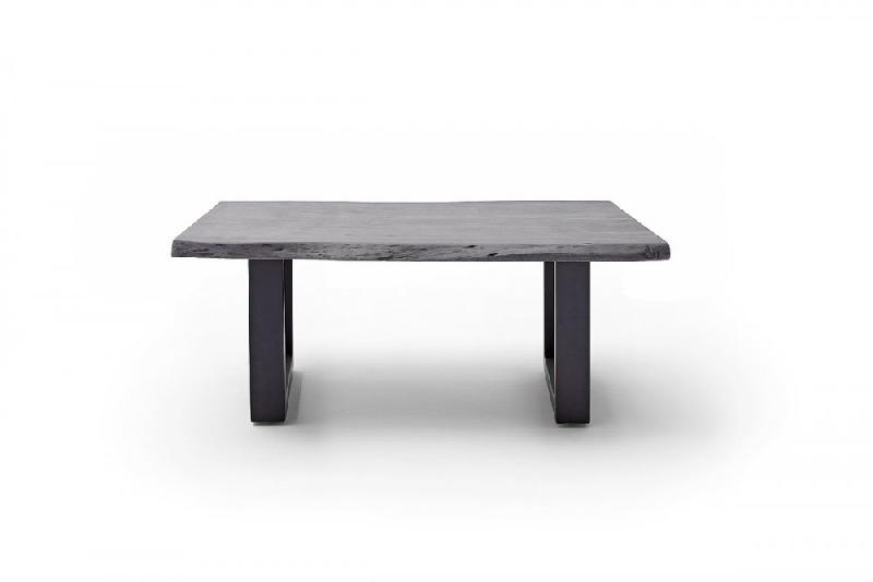 Table basse Claren - plateau 110 cm en acacia laqué gris - piétement en U laqué anthracite_2