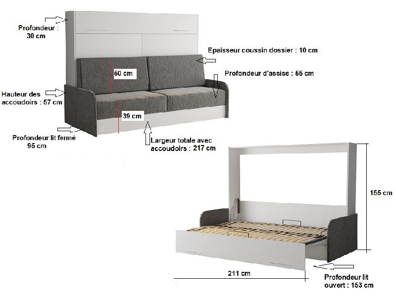 ARMOIRE LIT ESCAMOTABLE VERTIGO SOFA FAÇADE BLANC BRILLANT CANAPÉ ACCOUDOIRS ROUGE 160*200 CM_2