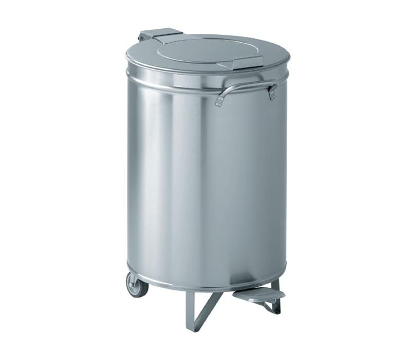 Poubelle tout inox avec couvercle à pédale et 2 roulettes pivotantes_2