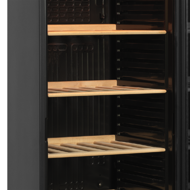 Vitrine réfrigérée CPV1380E - idéale pour le vin - finition noire avec 6 tablettes en bois et froid ventilé_2