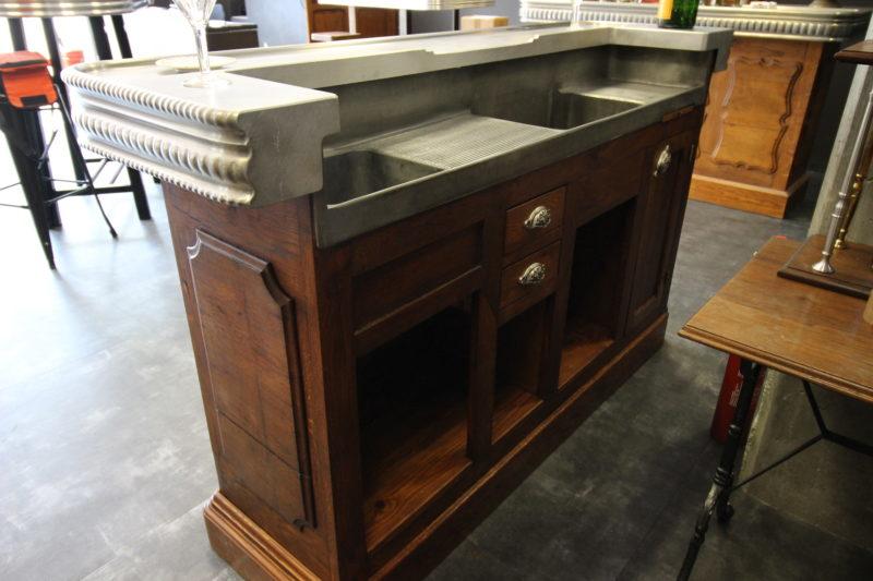 Comptoir n°102 - Chêne massif avec dessus en étain alimentaire - Intérieur en étain d'époque_2