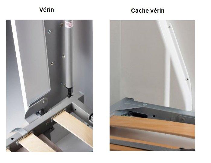 Armoire lit escamotable Traccia - Structure blanche avec canapé intégré en tissu rouge, accoudoirs larges, couchage 160x200 cm_2