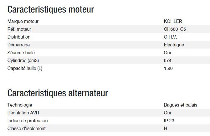Groupe électrogène Technic 15000TA AVR C5 - Kohler - Triphasé - Puissance max 11,50 kW / 14,40 kVA - 400V_2