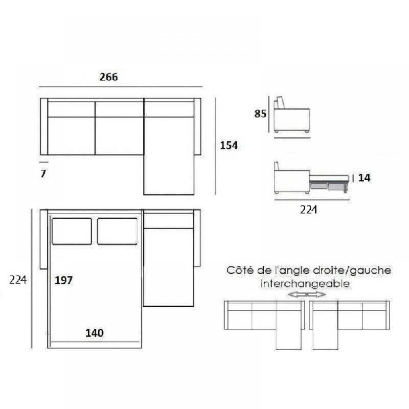 Canapé d'angle Norway - Matelas 16 cm - Système express - Sommier lattes Renatonisi - Tweed gris graphite_2