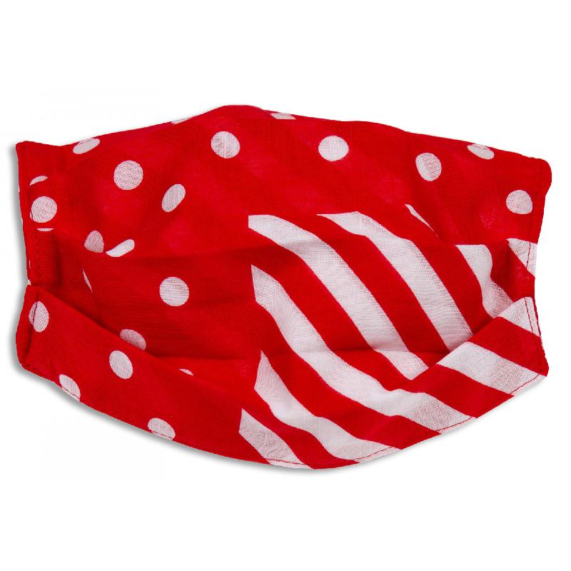 Masque lavable en coton imprimé rayures et pois - doublé coton rouge - Made in France - 3 couches, 3 plis_2